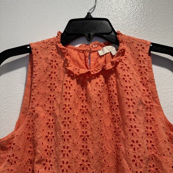 Ann Taylor LOFT Women’s Size Small Bright Orange Eyelet Top Sleeveless Cotton - Picture 2 of 5